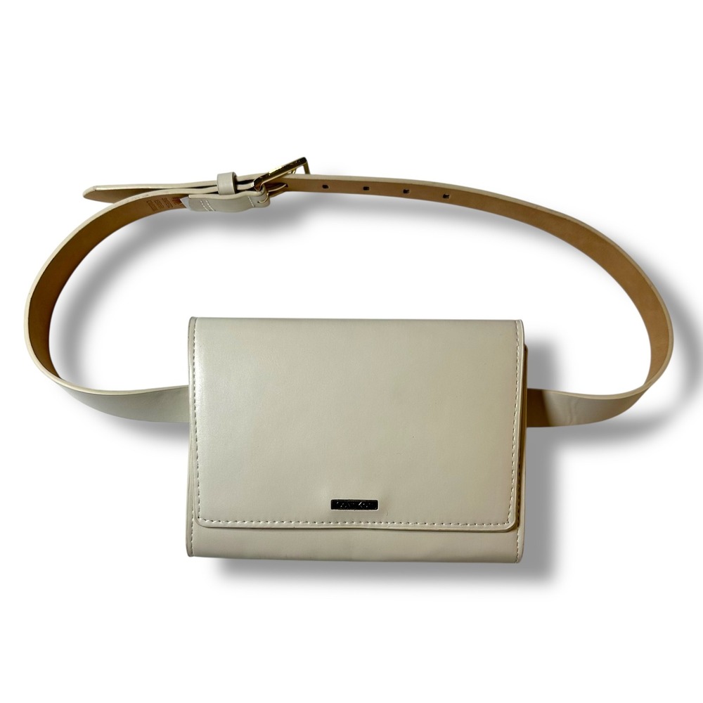 Calvin Klein Belt Bag Purse Crossbody, Ivory Faux Leather, Small/Medium Fashion‎